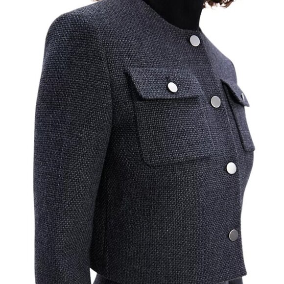 Theory Charcoal Mélange Plush Tweed Pocket Jacket | Size 12 | NWT - Picture 5 of 8